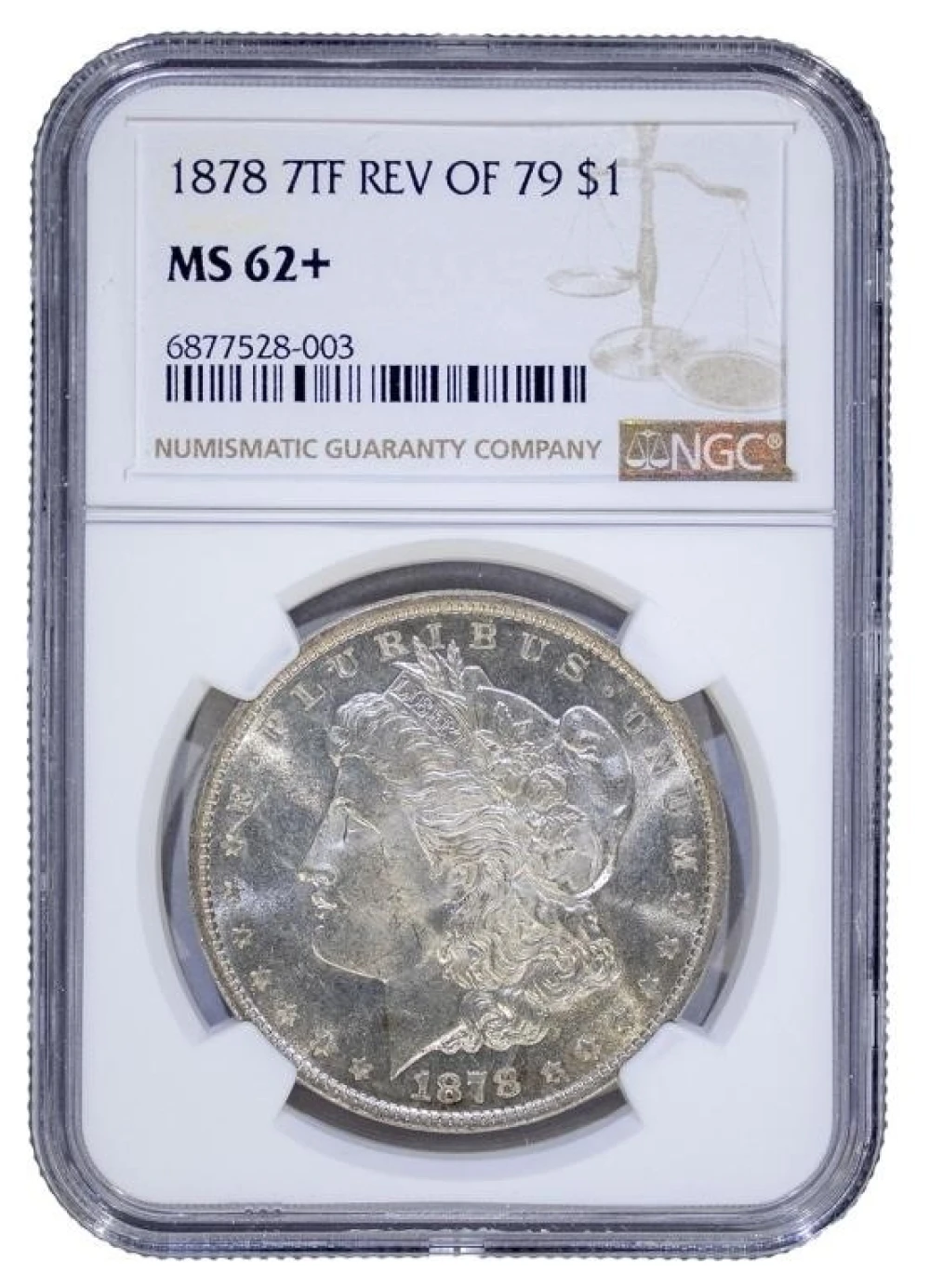 NGC MS-62+ 1878 7 TF Rev '79 Morgan $1