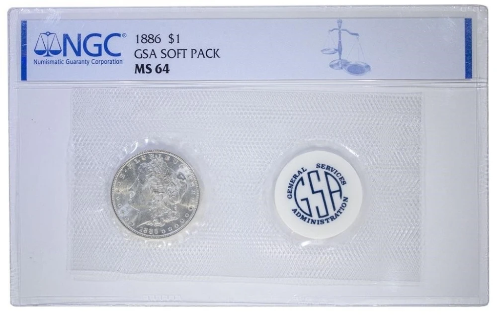 NGC MS-64 1886 GSA Soft Pack Morgan $1