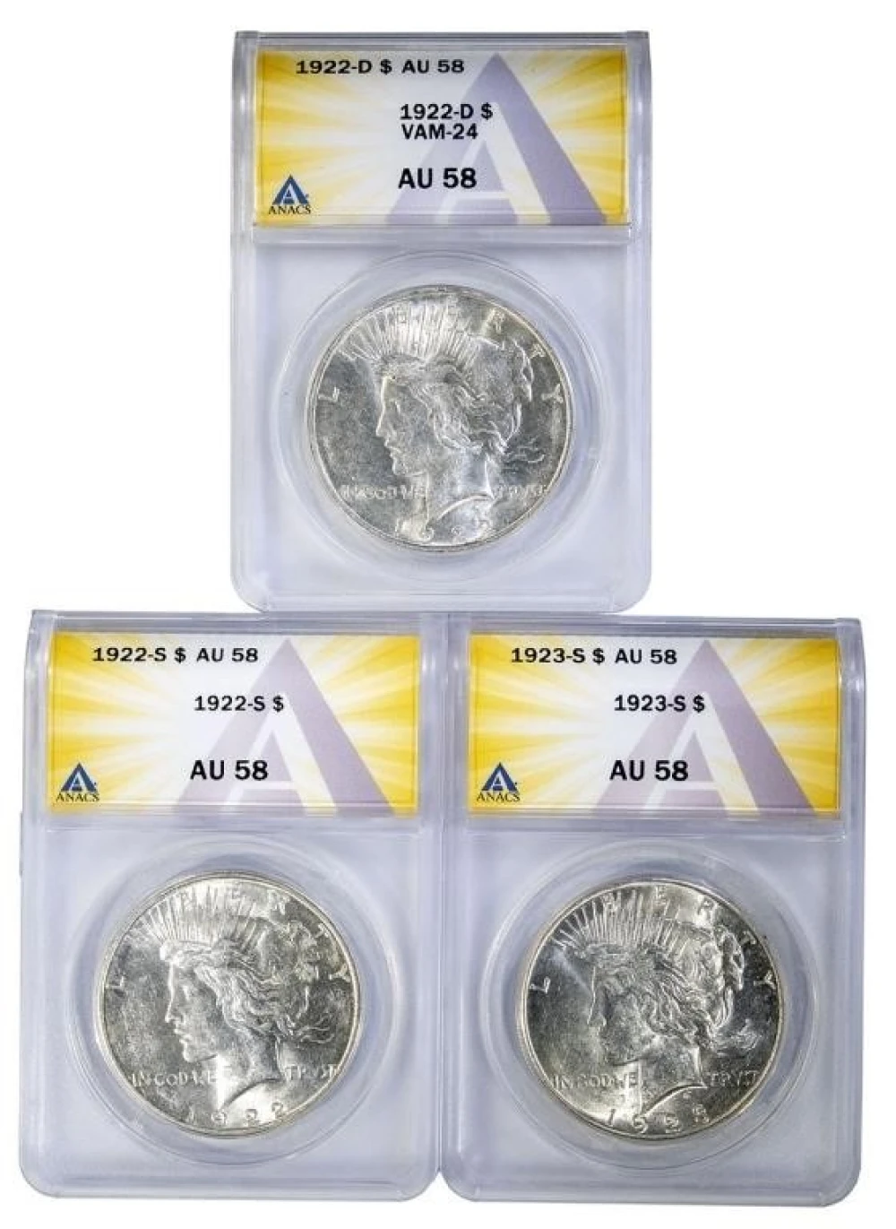 ANACS Certified Peace $1 Trio