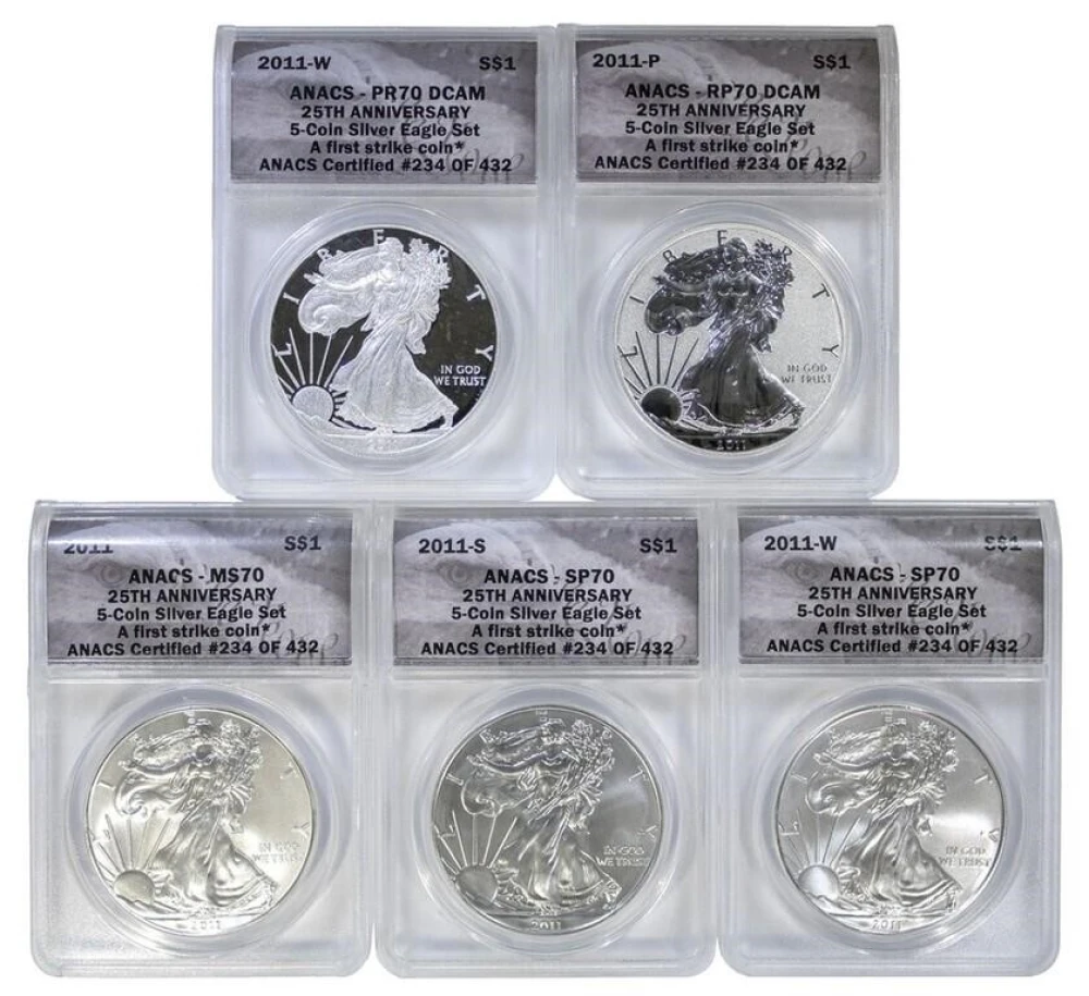 ANACS Five-Piece 2011 American Silver Eagle Set