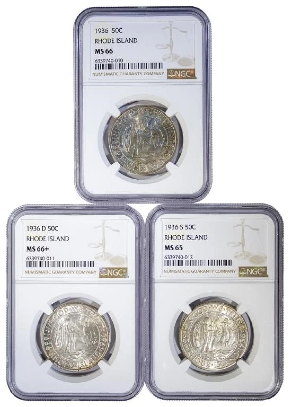 NGC Gem 1936-PDS Rhode Island Half Dollars