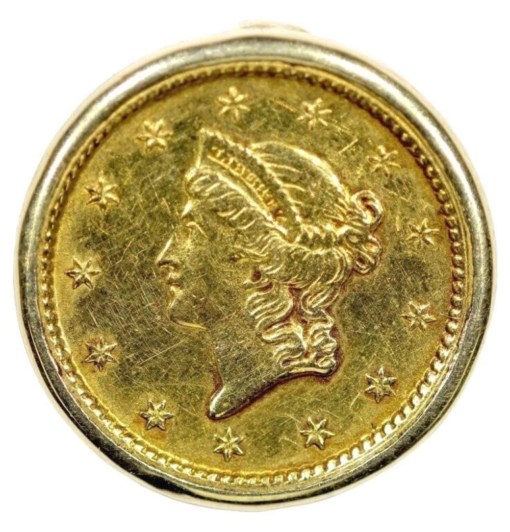 1853 $1 Gold In Bezel