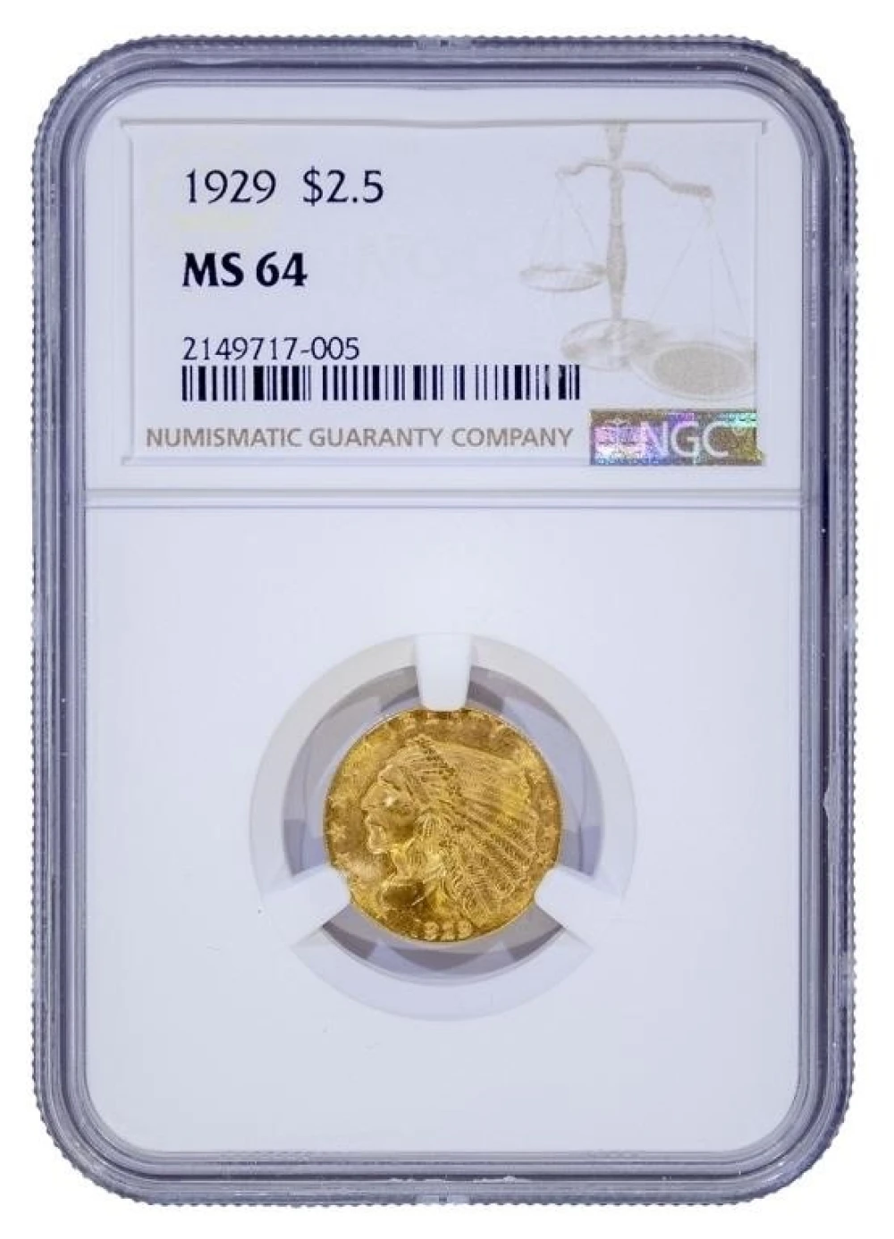 NGC MS-64 1929 Gold $2.50