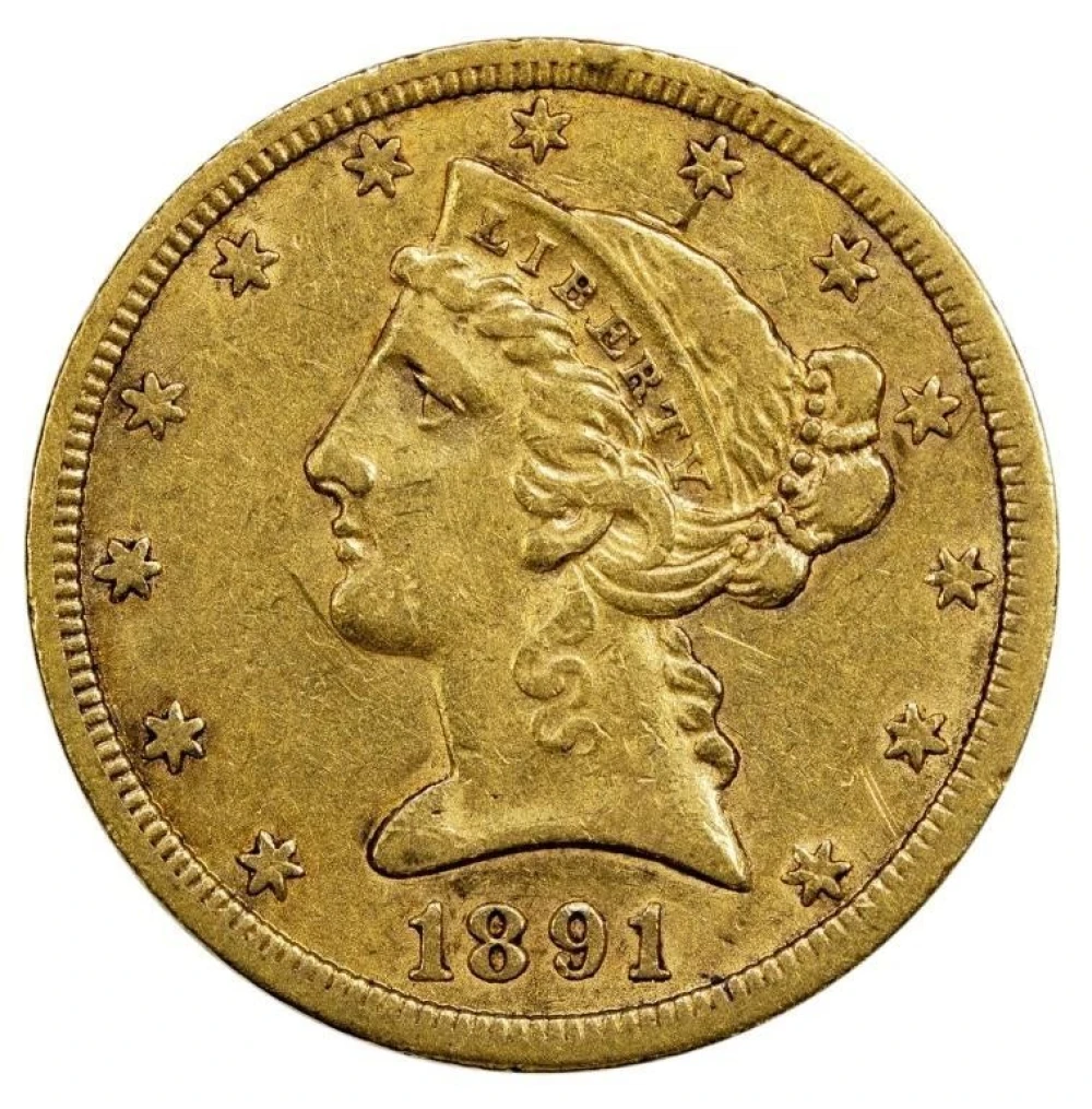 EF to AU 1891-CC Gold $5