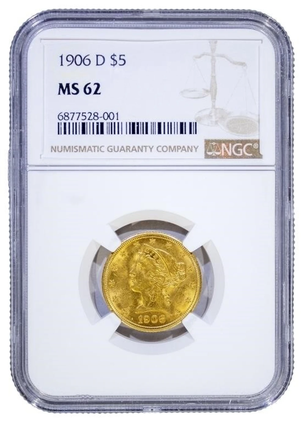 NGC MS-62 1906-D $5 Liberty