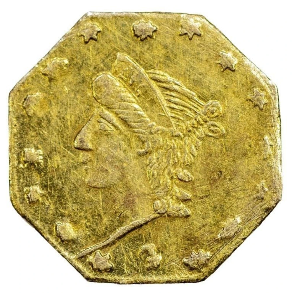 AU-50 1864 Octagonal 25C Cal Gold Piece