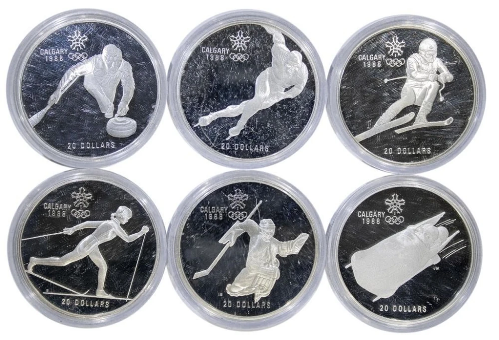 6 Different 1988 Calgary Olympics Silver $20
