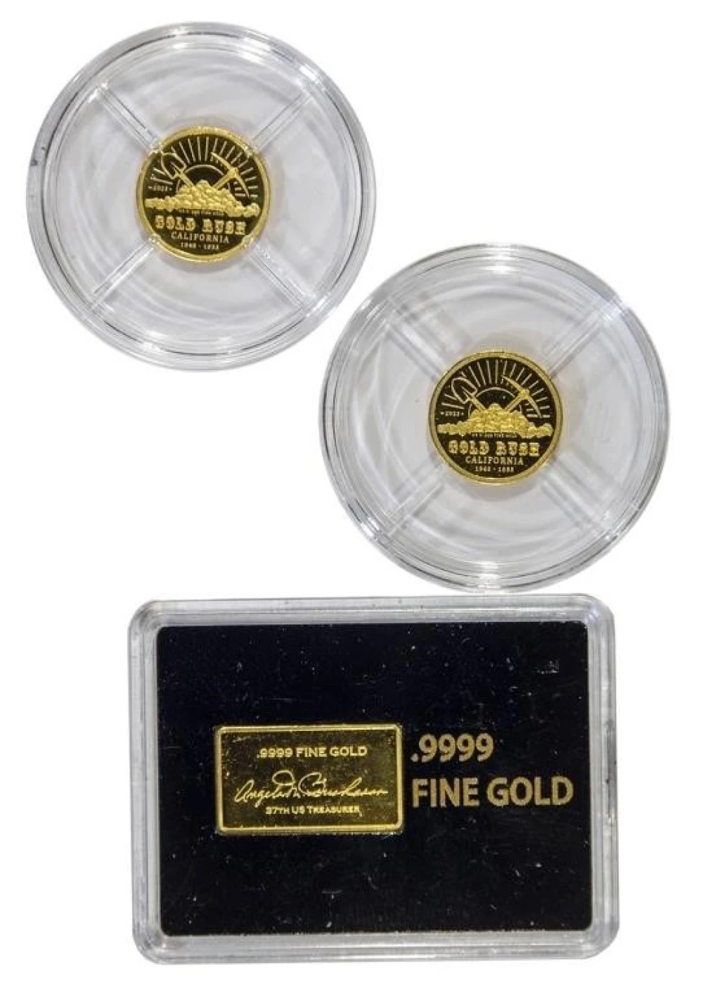 Congo. Pair Of Tiny Gold Coins & .001 Oz Gold Bar