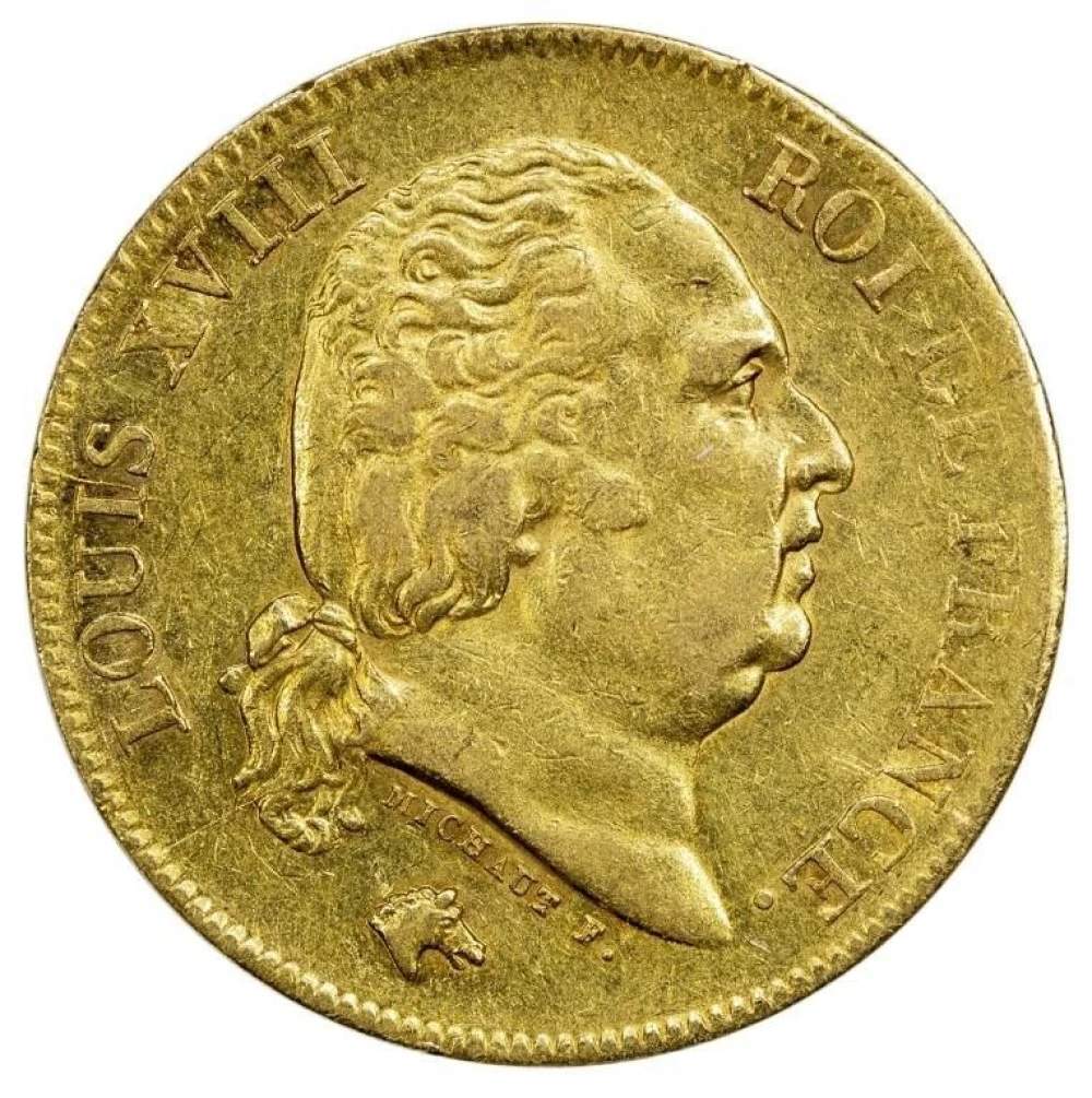 France. EF to AU 1818-W Gold 40 Francs