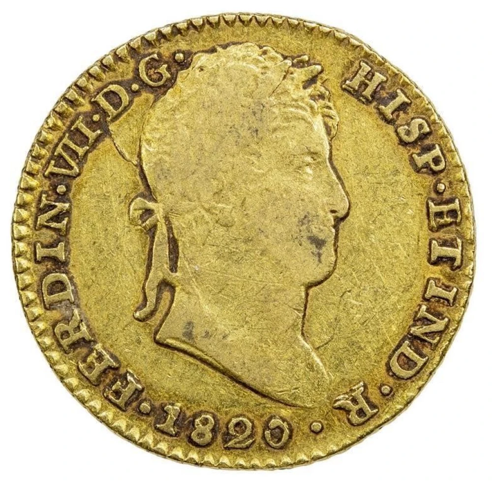 Spain. VF-20 1820-CJ Gold 2 Escudos
