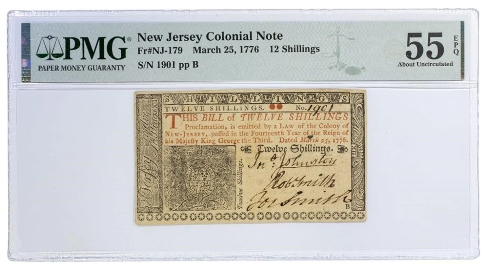 New Jersey. PMG AU-55 1776 12 Shillings