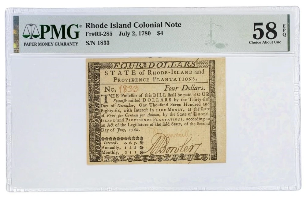 Rhode-Island. PMG AU-58 EPQ 1780 $4
