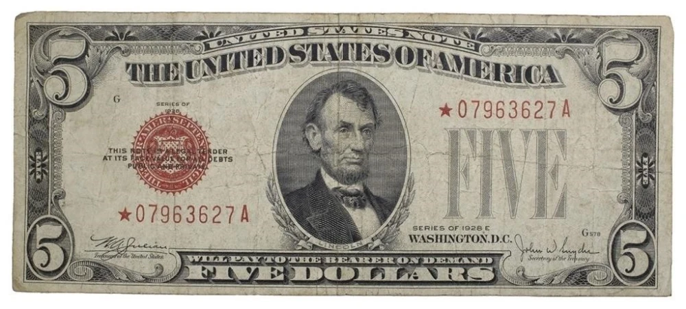 1928-E Red Seal $5 Star Note