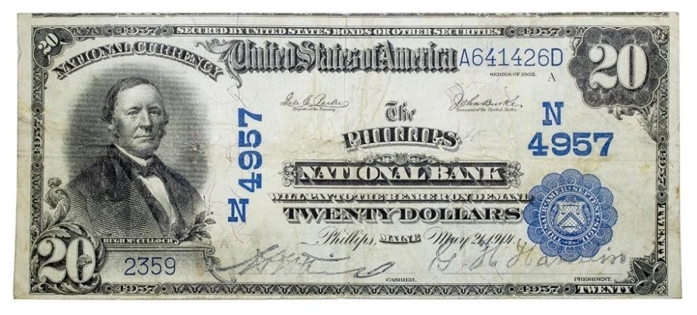 Maine. Phillips. National Currency $20 Rarity