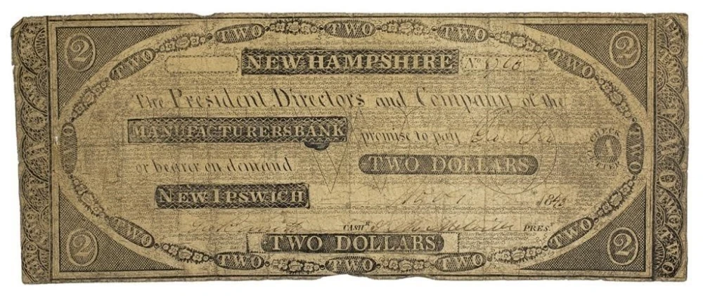 New Hampshire. New Ipswich. VG $2 Note