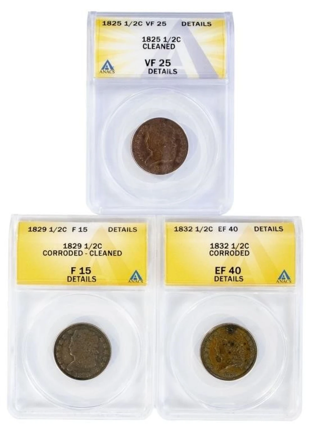 ANACS-Certified Early Half Cents Trio