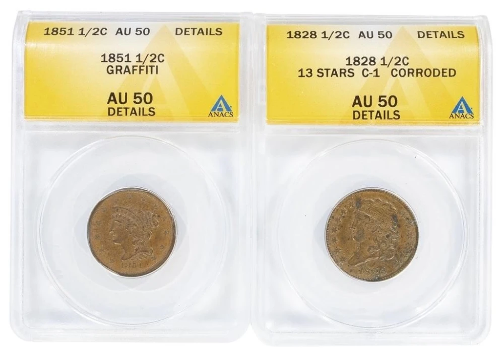 ANACS AU-50 Details Half Cent Pair