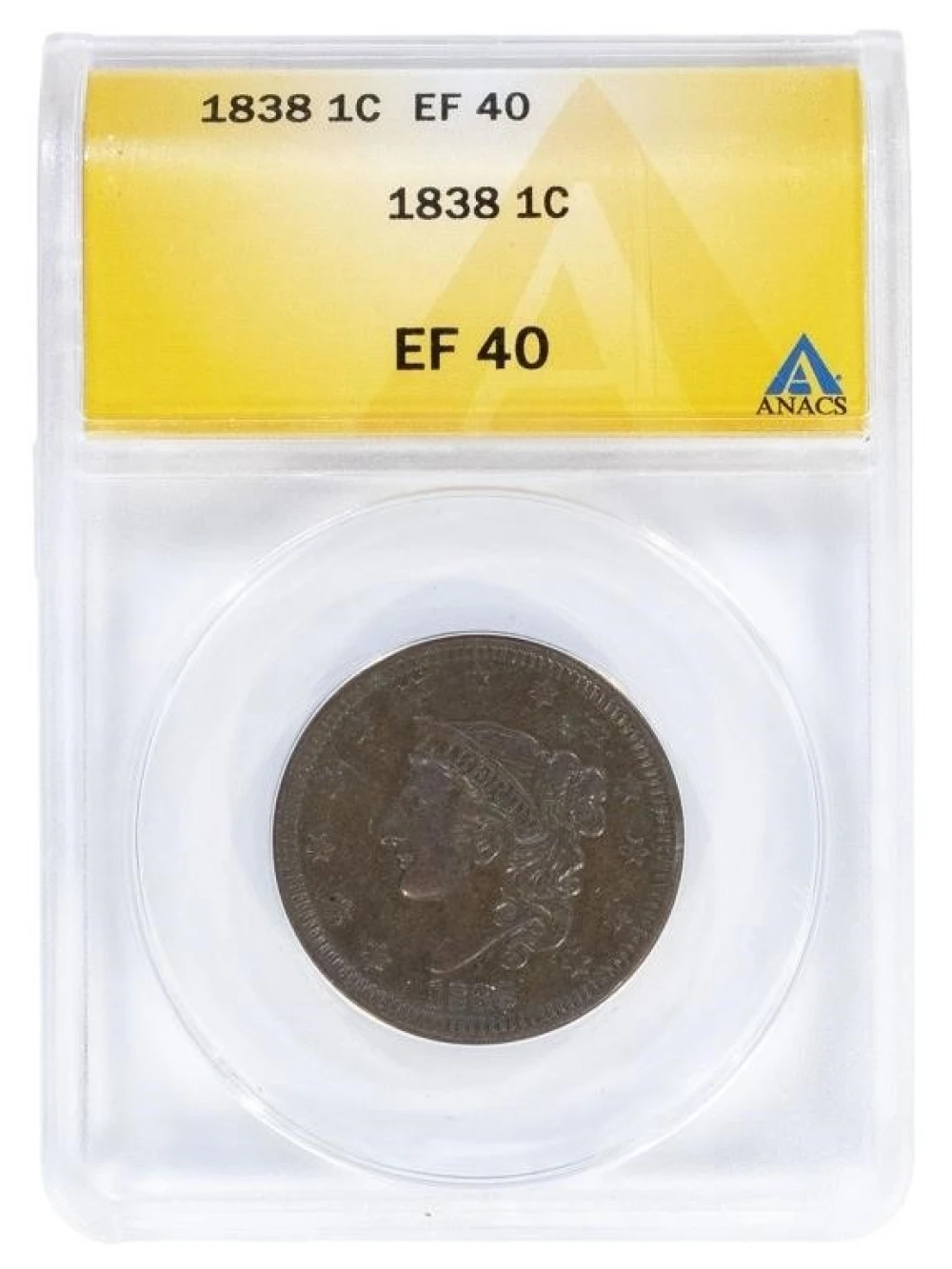 ANACS EF-40 1838 Cent