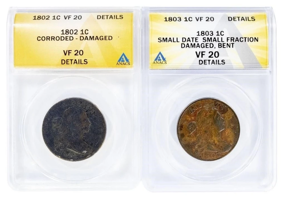 ANACS VF-20 Details Large Cent Duo