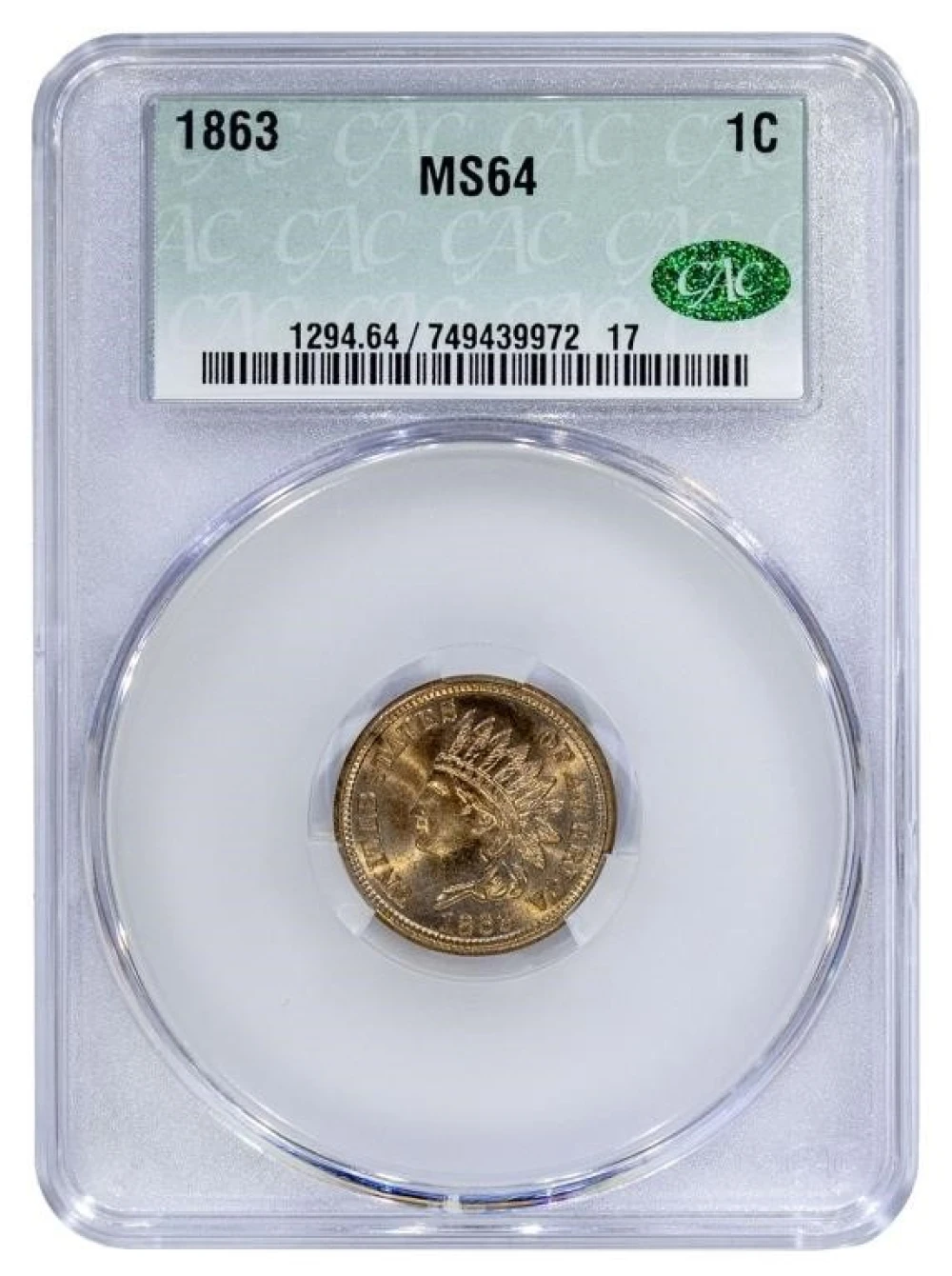 CACG MS-64 1863 Cent
