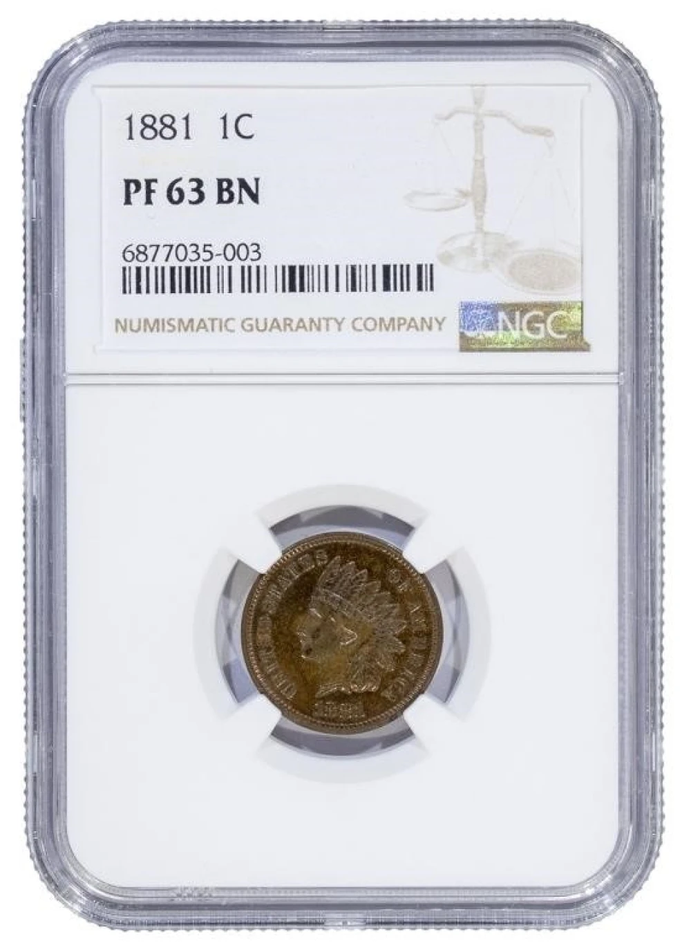 NGC Proof-63 BN 1881 Cent