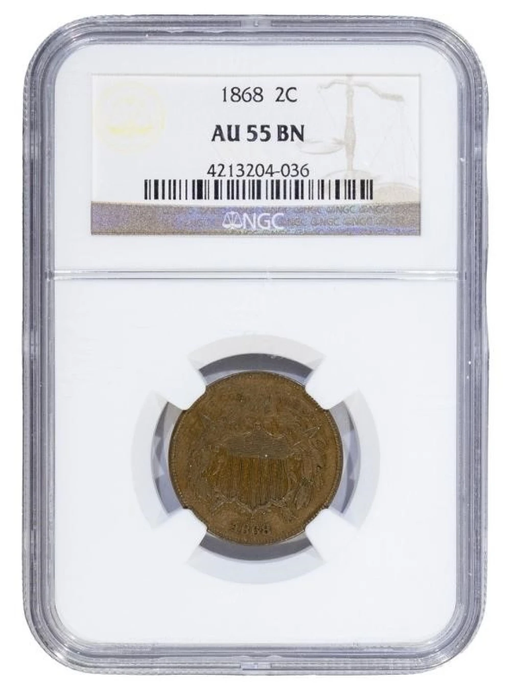 NGC AU-55 1868 Two-Cents