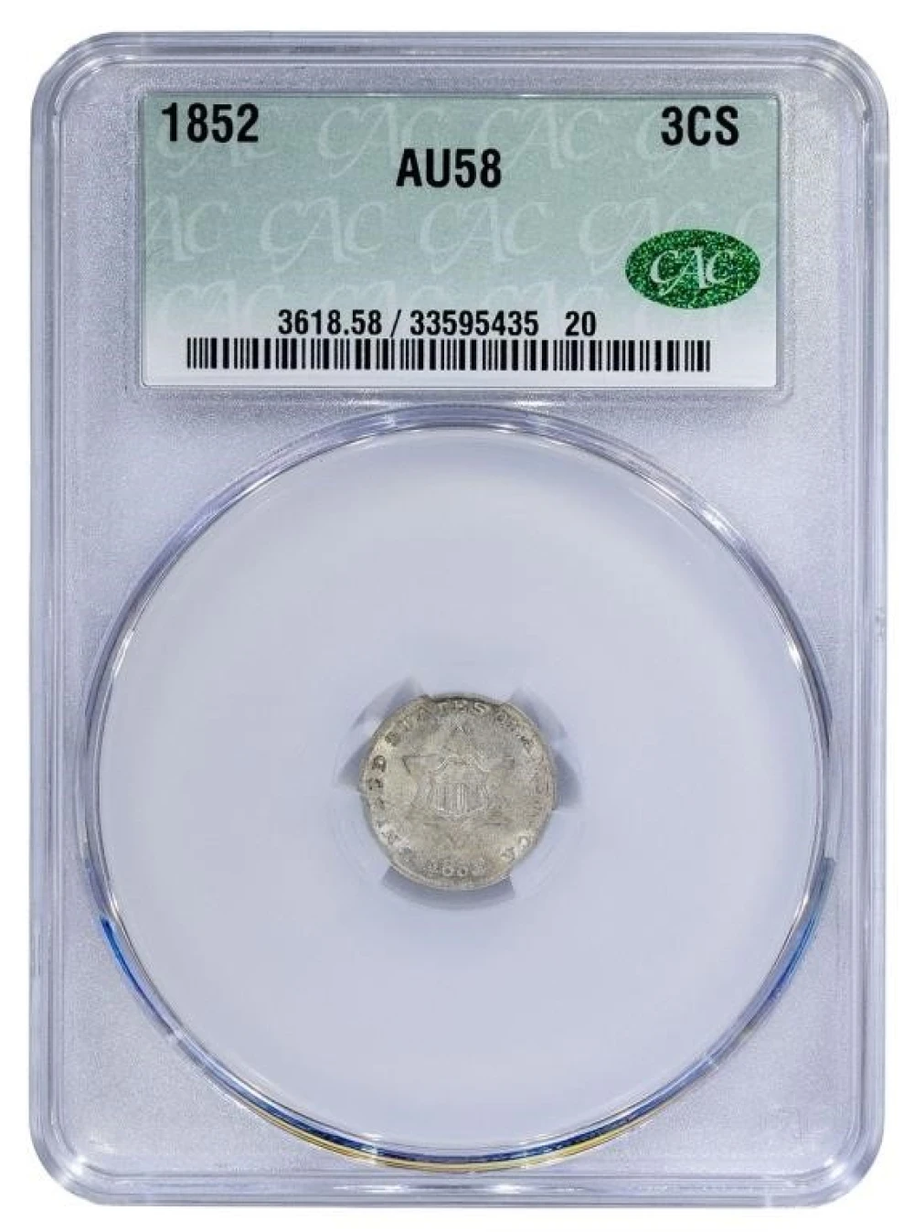 CACG AU-58 1852 Silver Three-Cents