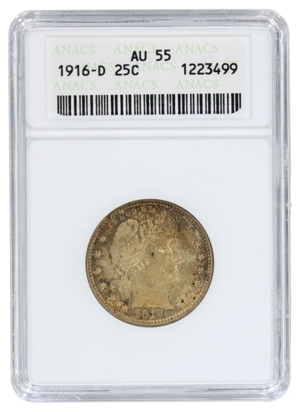 ANACS AU-55 1916-D Barber Quarter