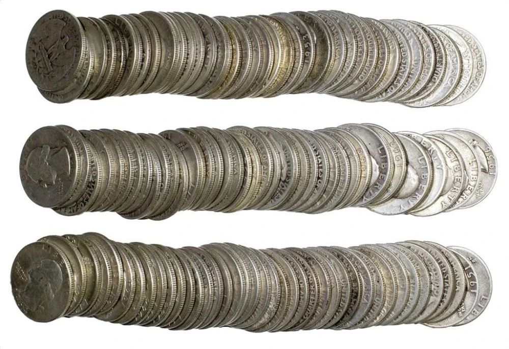 Three Rolls 90% Silver Washington Quarters