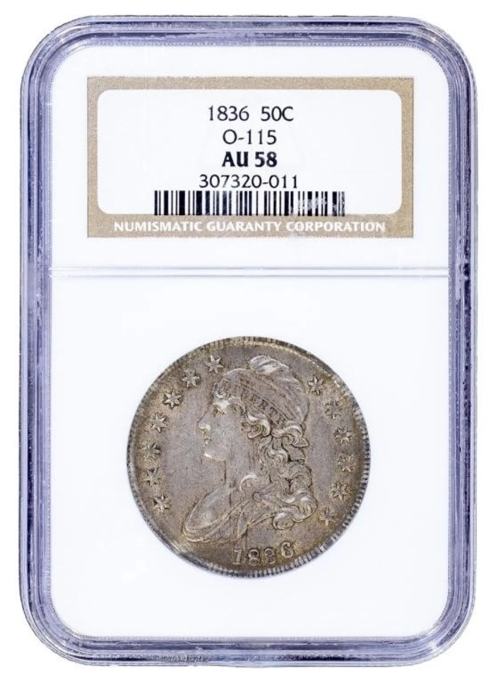 NGC AU-58 1836 Lettered Edge Half Dollar