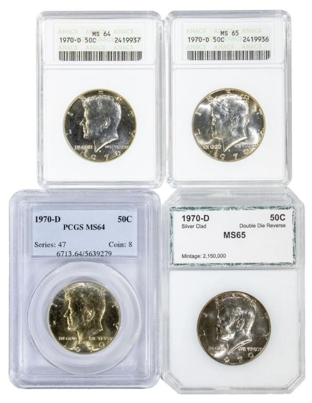 Certified Quartet of 1970-D Half Dollars