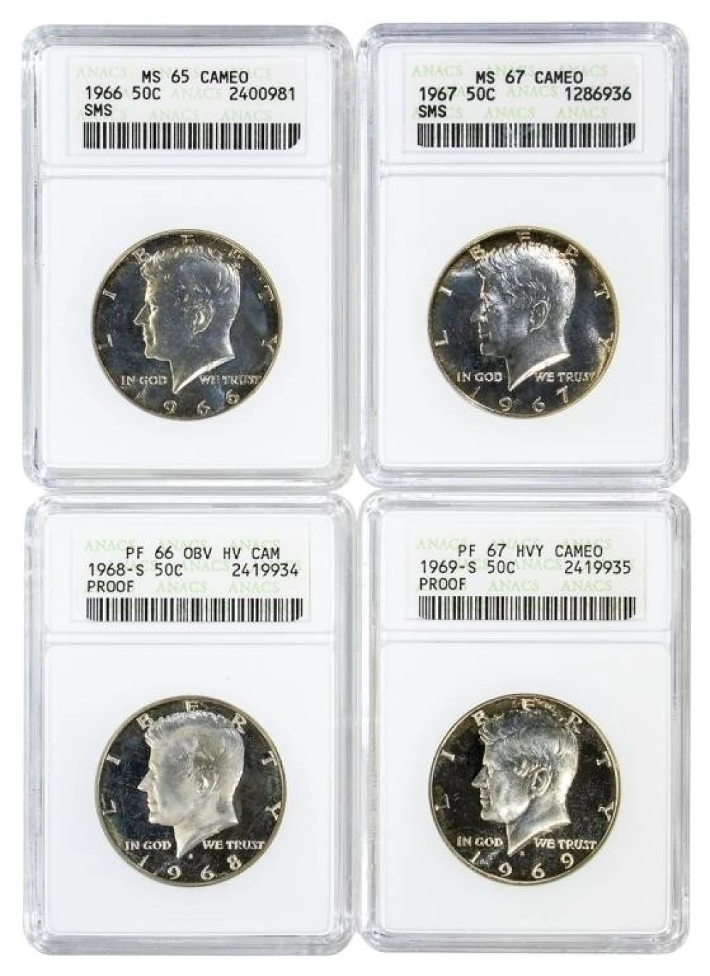 Four ANACS-Certified "Soapbox" Kennedy Halves