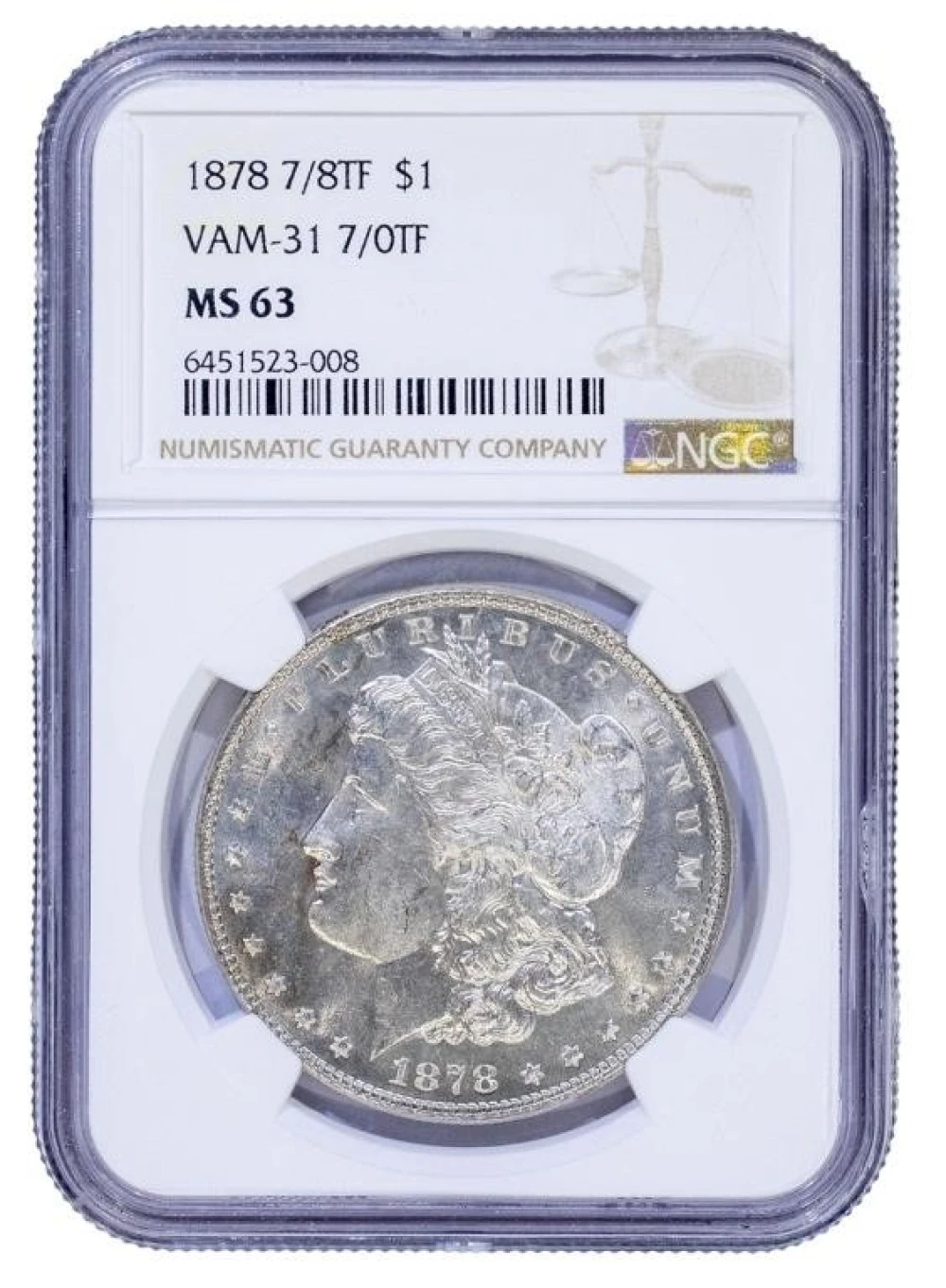 NGC MS-63 1878 7/8 Tailfeathers Morgan $1