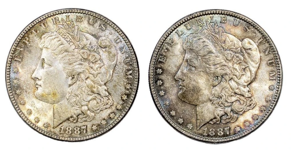 MS-64 Toned 1887 Morgan Dollar Duo