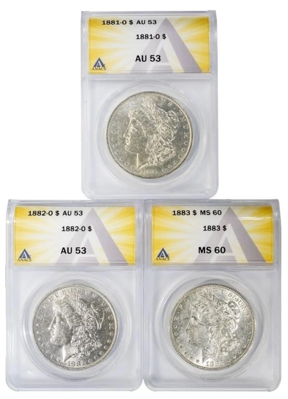 ANACS Certified Morgan Dollar Trio