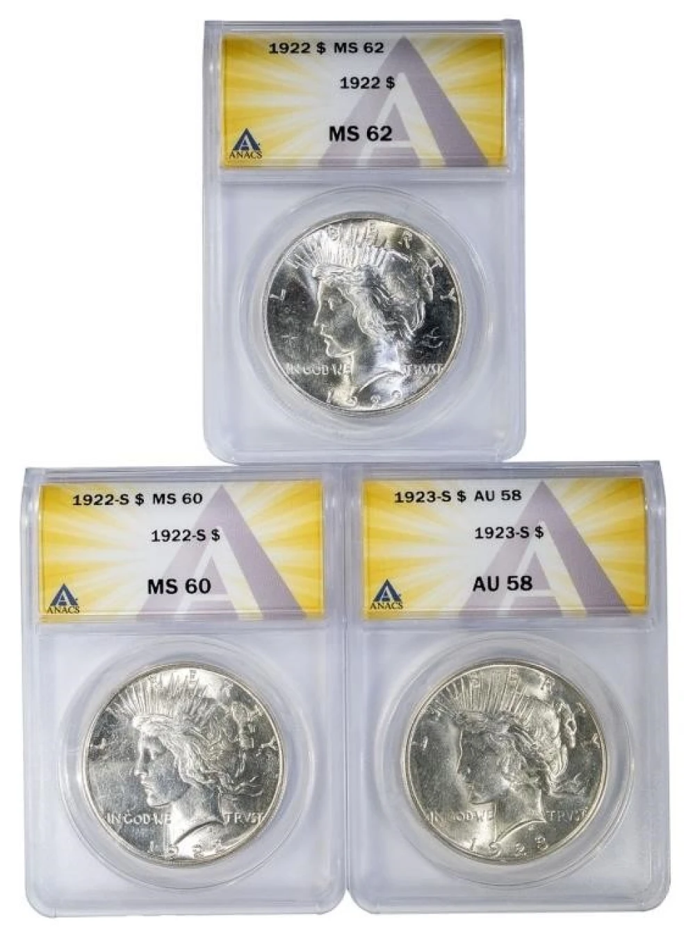 ANACS Certified Peace Dollar Trio