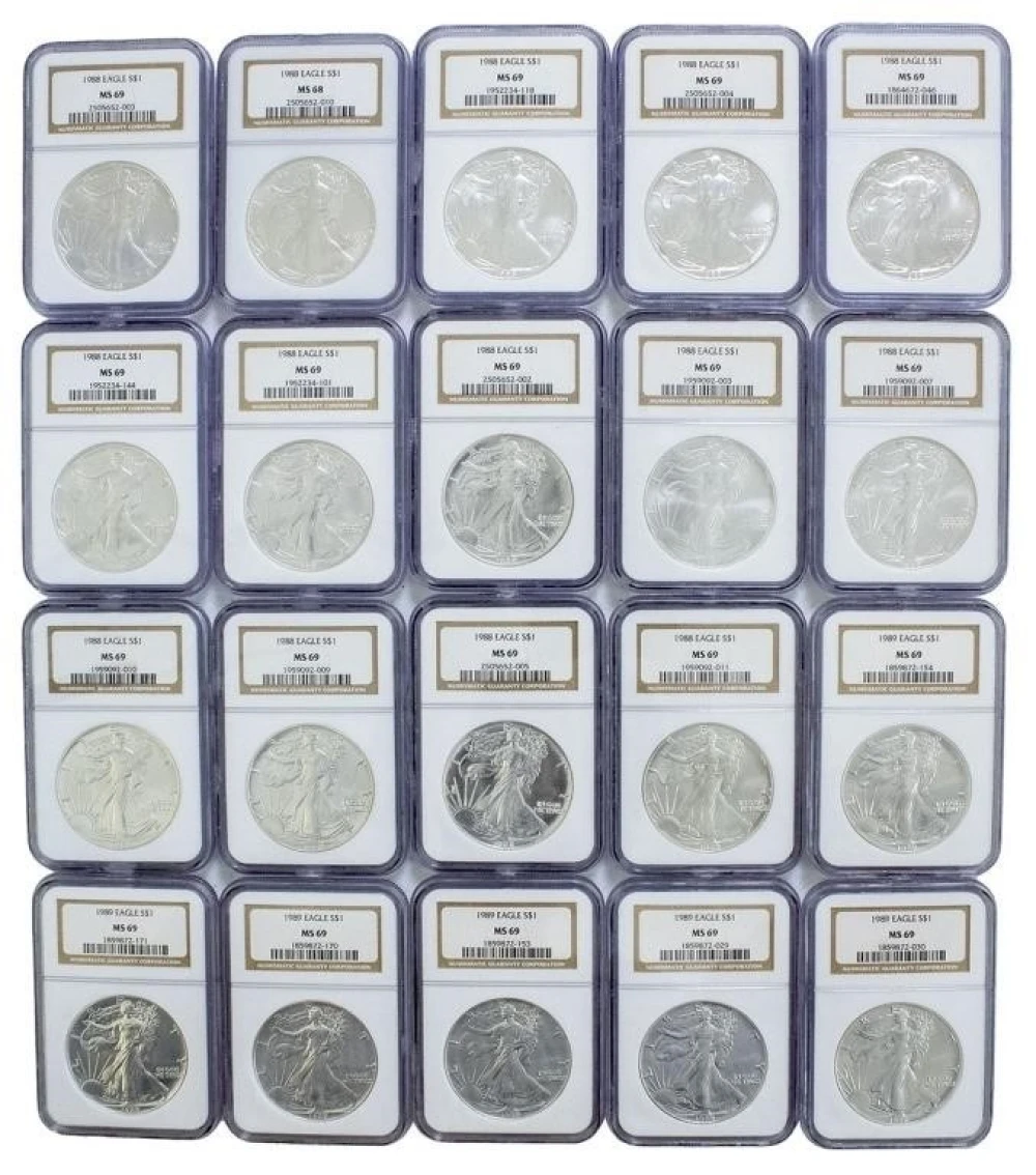 20 NGC MS-69 1988 and 1989 Silver Eagles