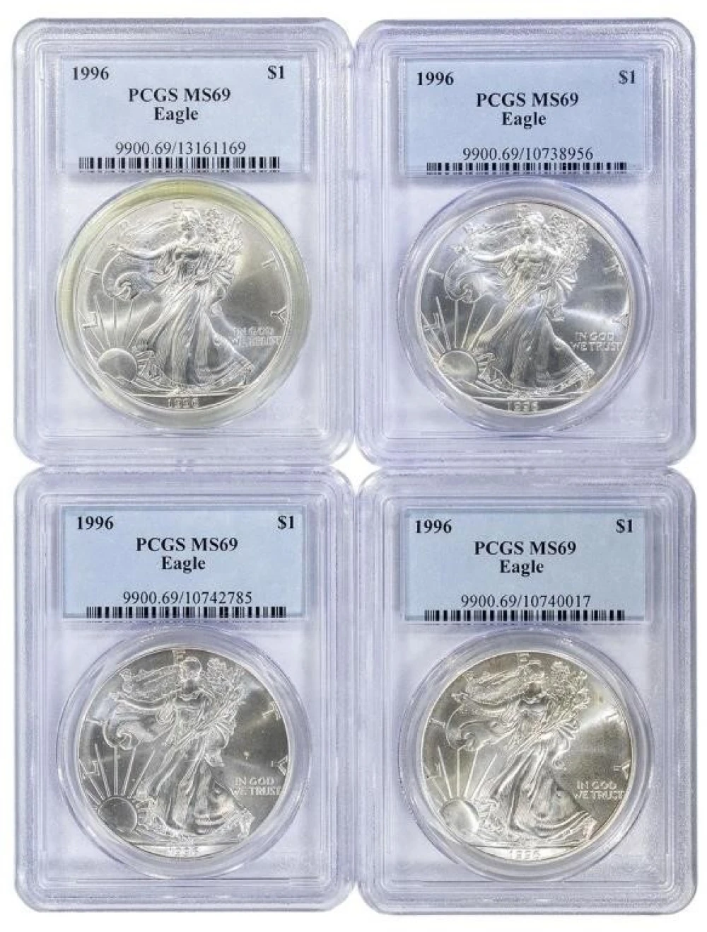 Quartet of PCGS MS-69 1996 Silver Eagles