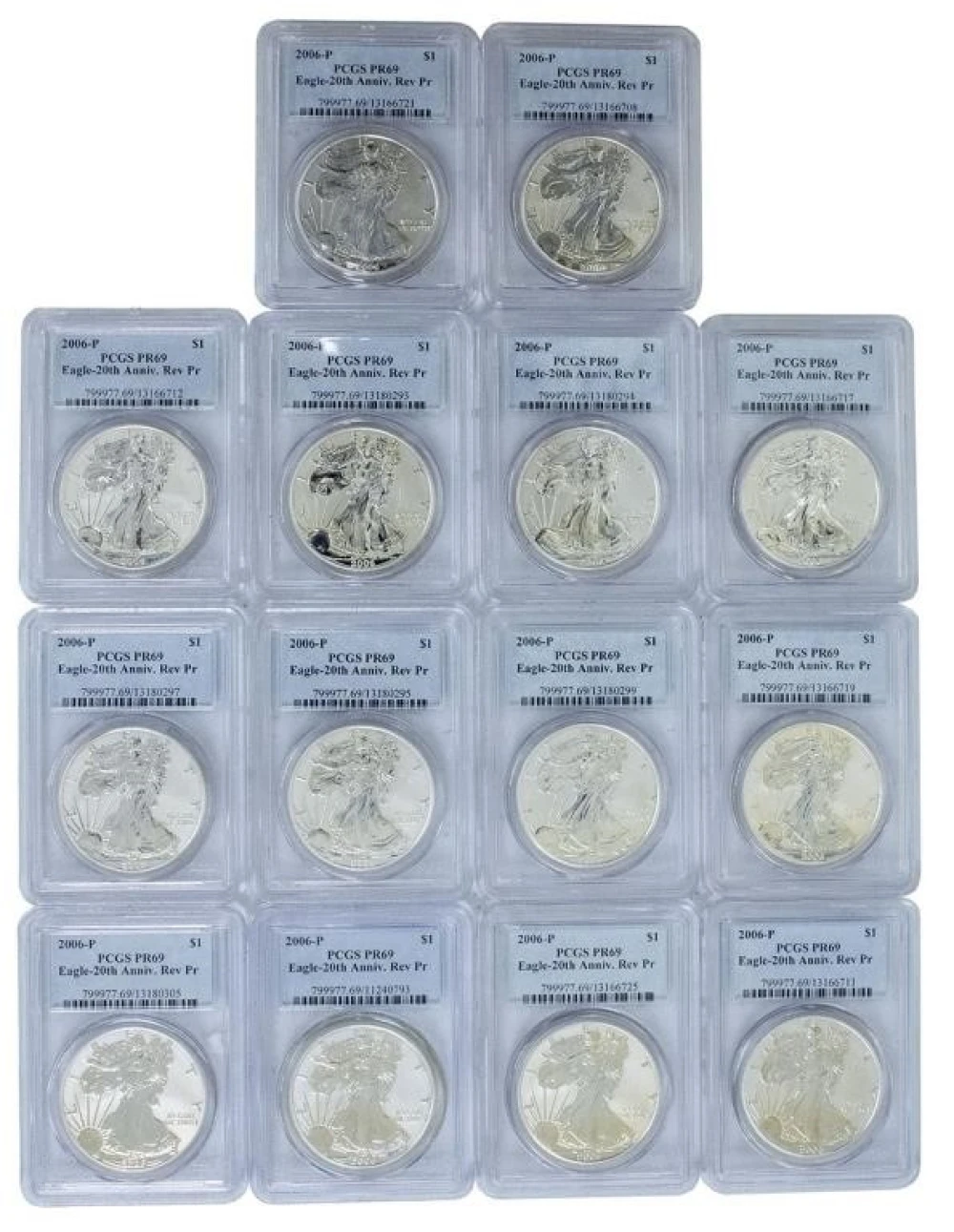 14 PCGS PR-69 2006-P Reverse Proof Silver Eagles