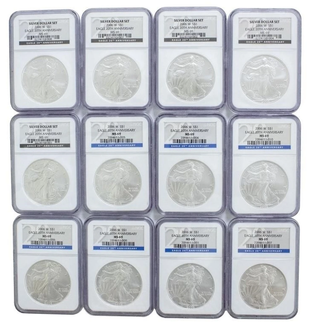 Group of 12 NGC MS-69 2006-W Silver Eagles