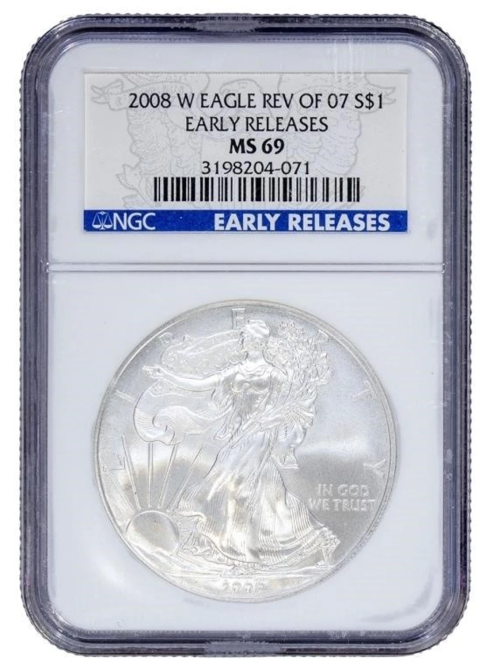 A 2nd 08-W NGC MS-69 ER Rev. of '07 Silver Eagle