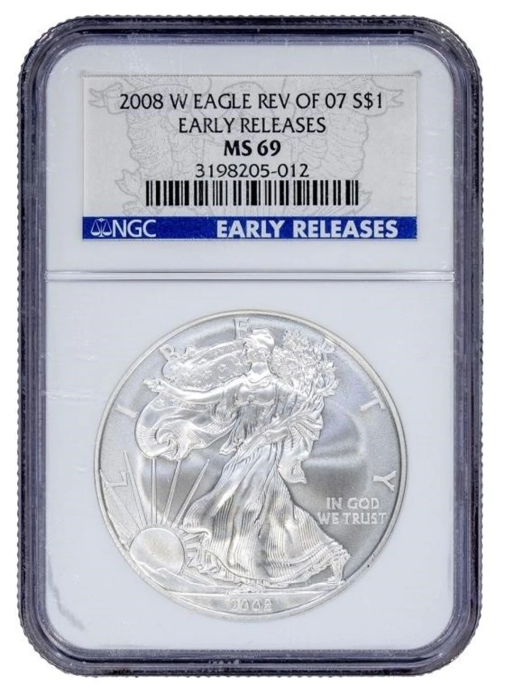 A 5th 08-W NGC MS-69 ER Rev. of '07 Silver Eagle