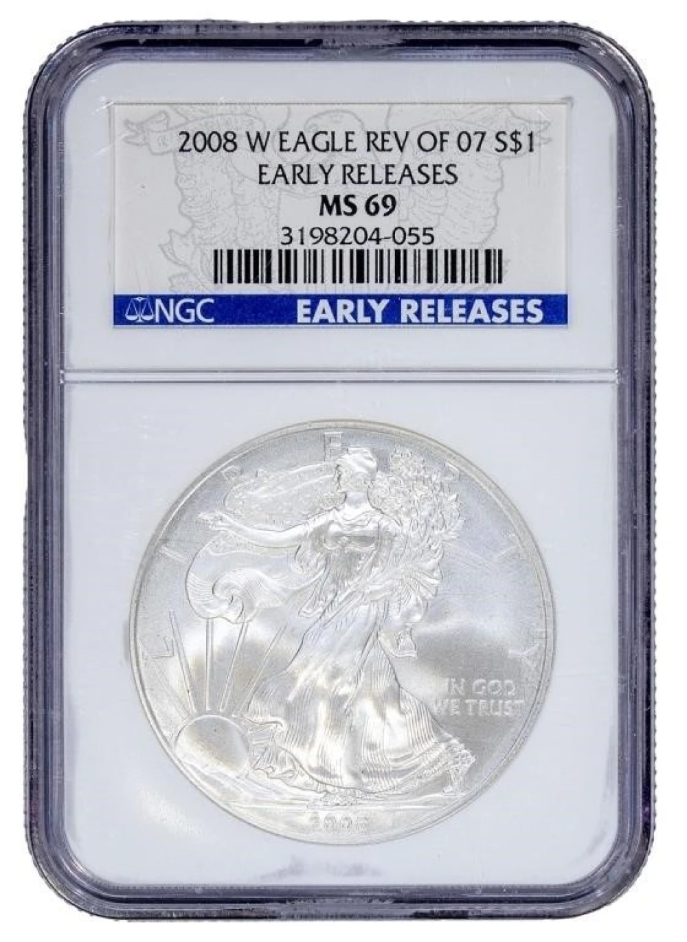 A 7th 08-W NGC MS-69 ER Rev. of '07 Silver Eagle