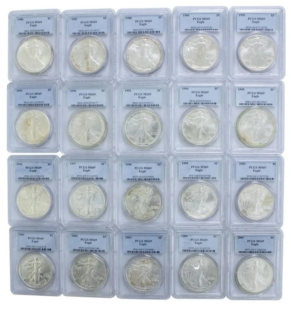 A 1986-2005 PCGS MS-69 Set of Silver Eagles