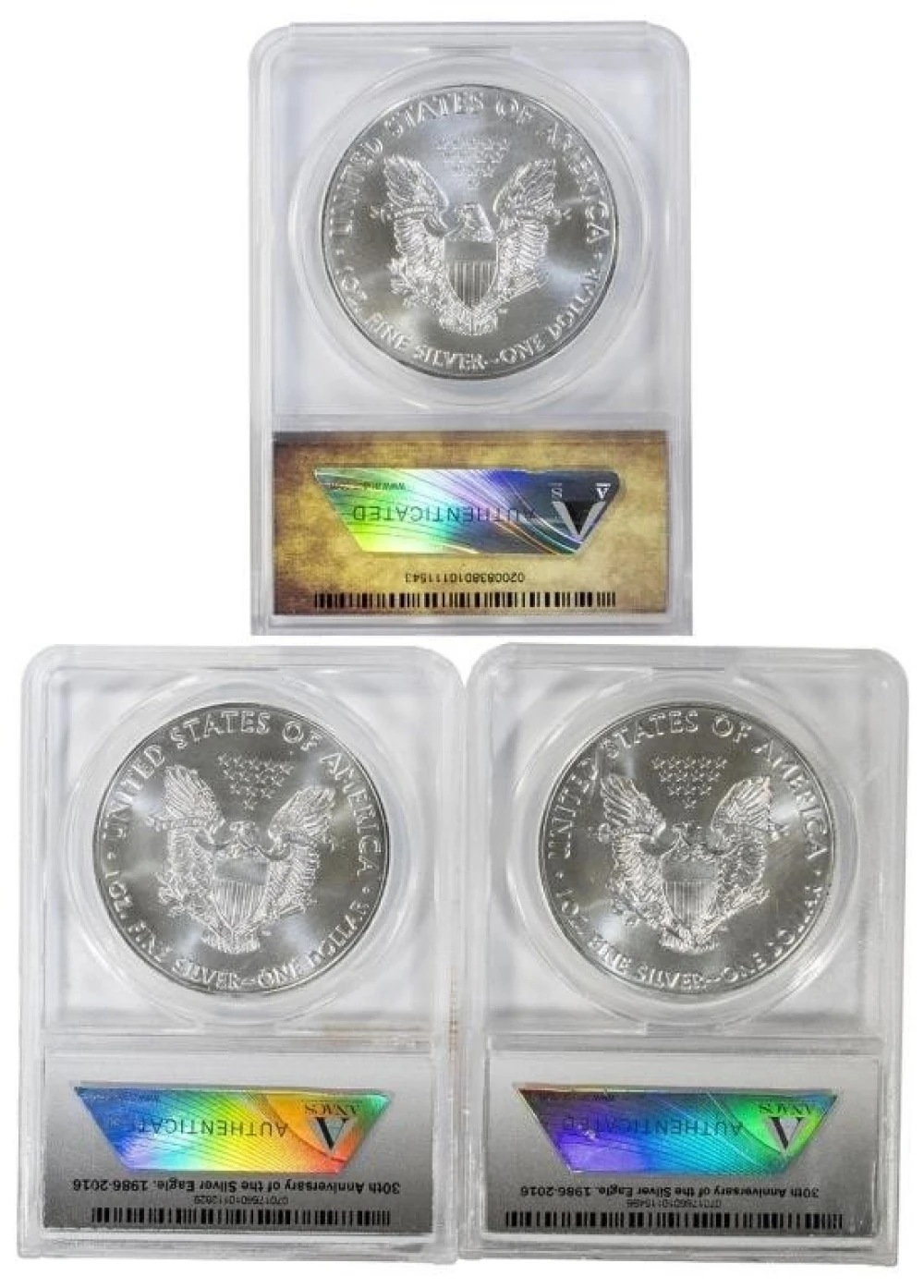 Three ANACS MS-70 Silver Eagles
