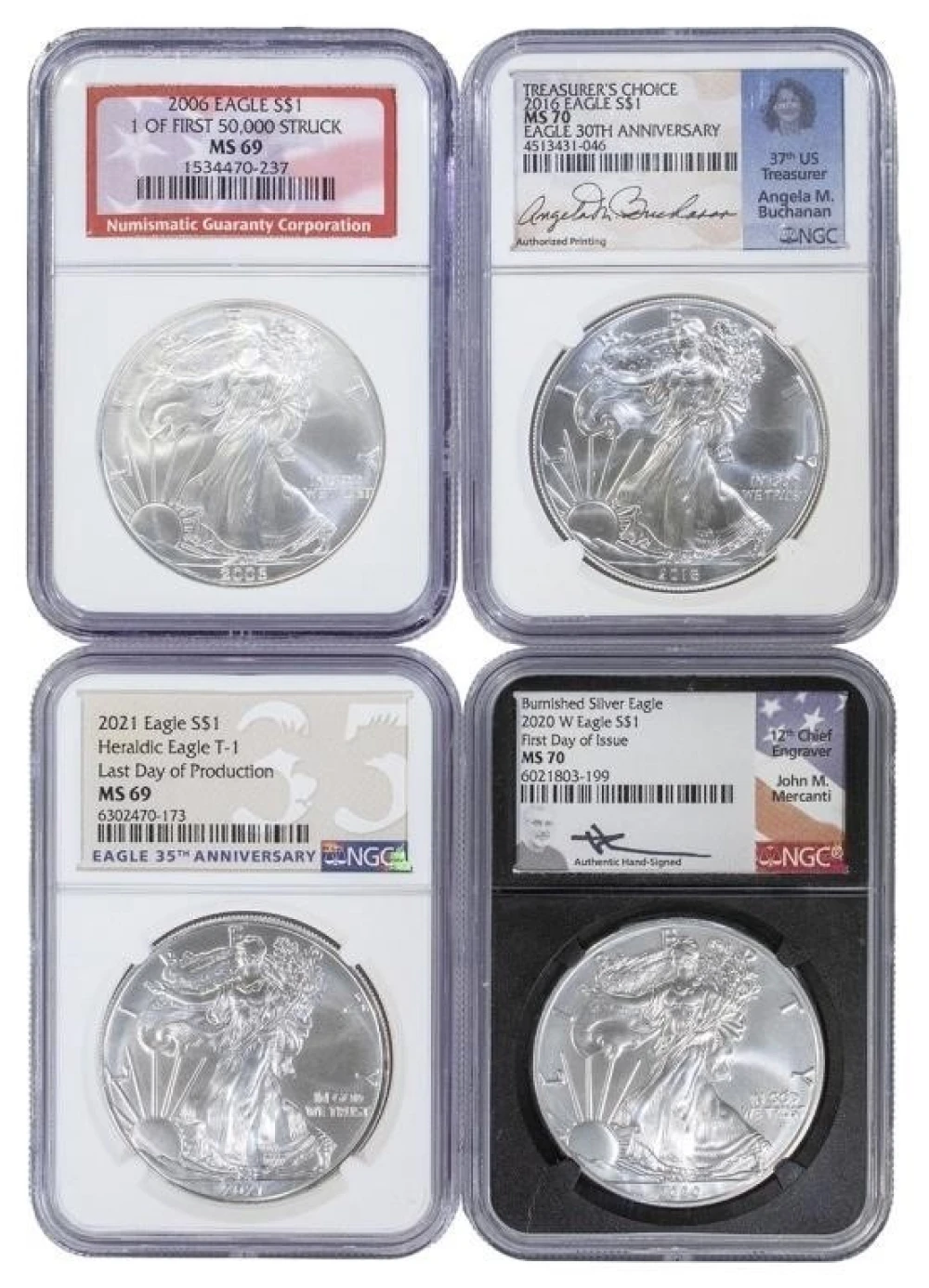 Four Misc. NGC Certified Silver Eagles