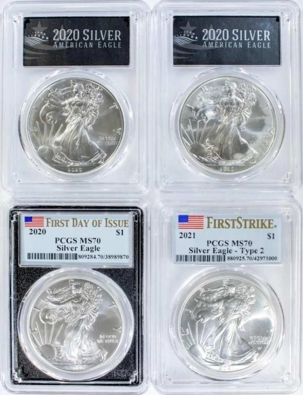 Four Misc. PCGS Certified Silver Eagles