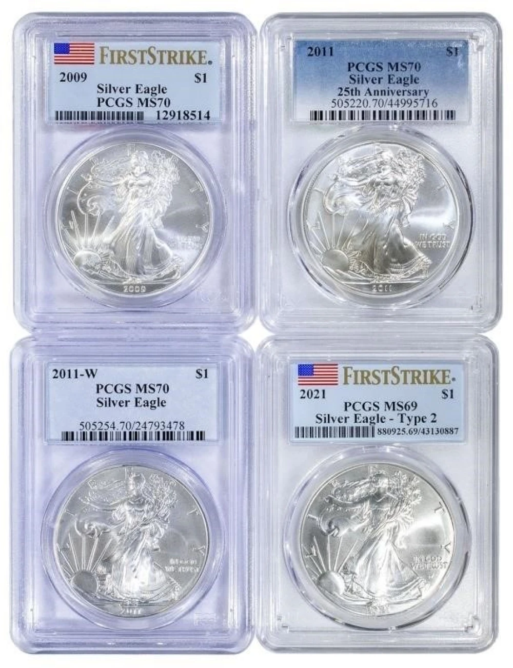 Four Misc. PCGS Certified Silver Eagles