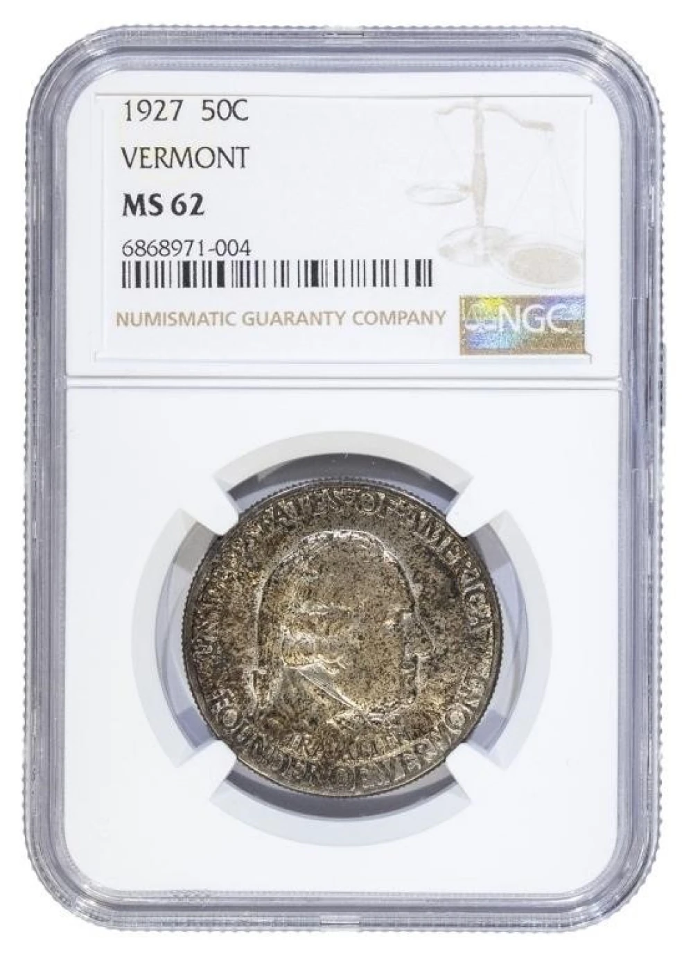NGC MS-62 Toned 1927 Vermont Half Dollar