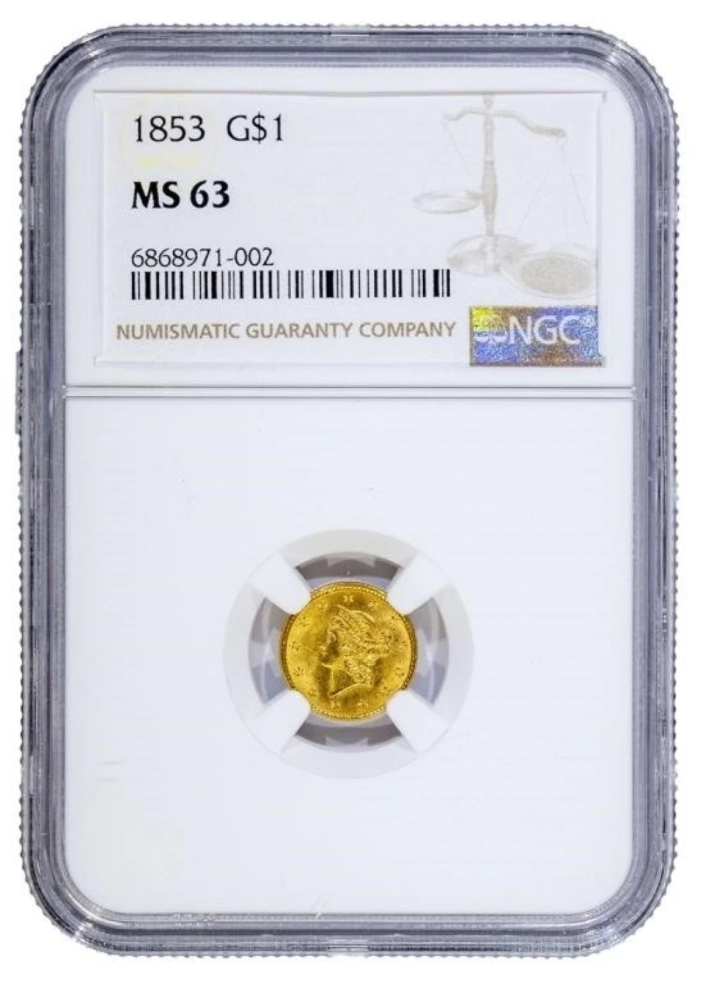 NGC MS-63 1853 Gold $1